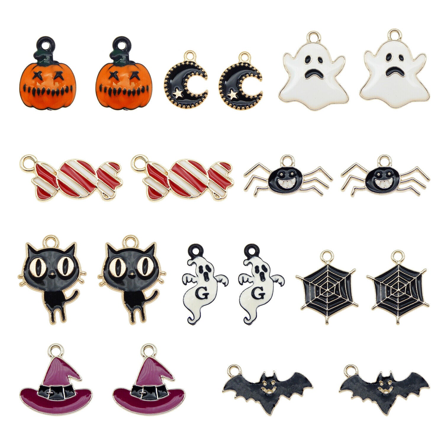 10 pairs Multi-style Halloween Series Enamel Charms Assorted Pendant Findings