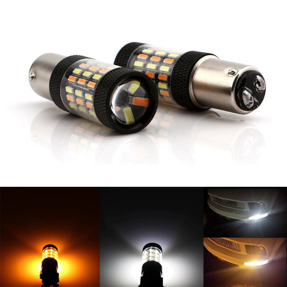 2pcs x High Power 1157 Dual-Color Switchback LED Turn Signal Lights Bulbs 60SMD