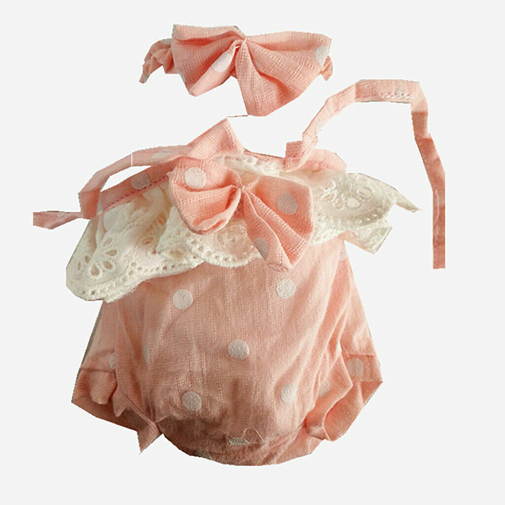 Handmade Lovely Polk Dot Printed Princess Newborn Headband Romper Dress