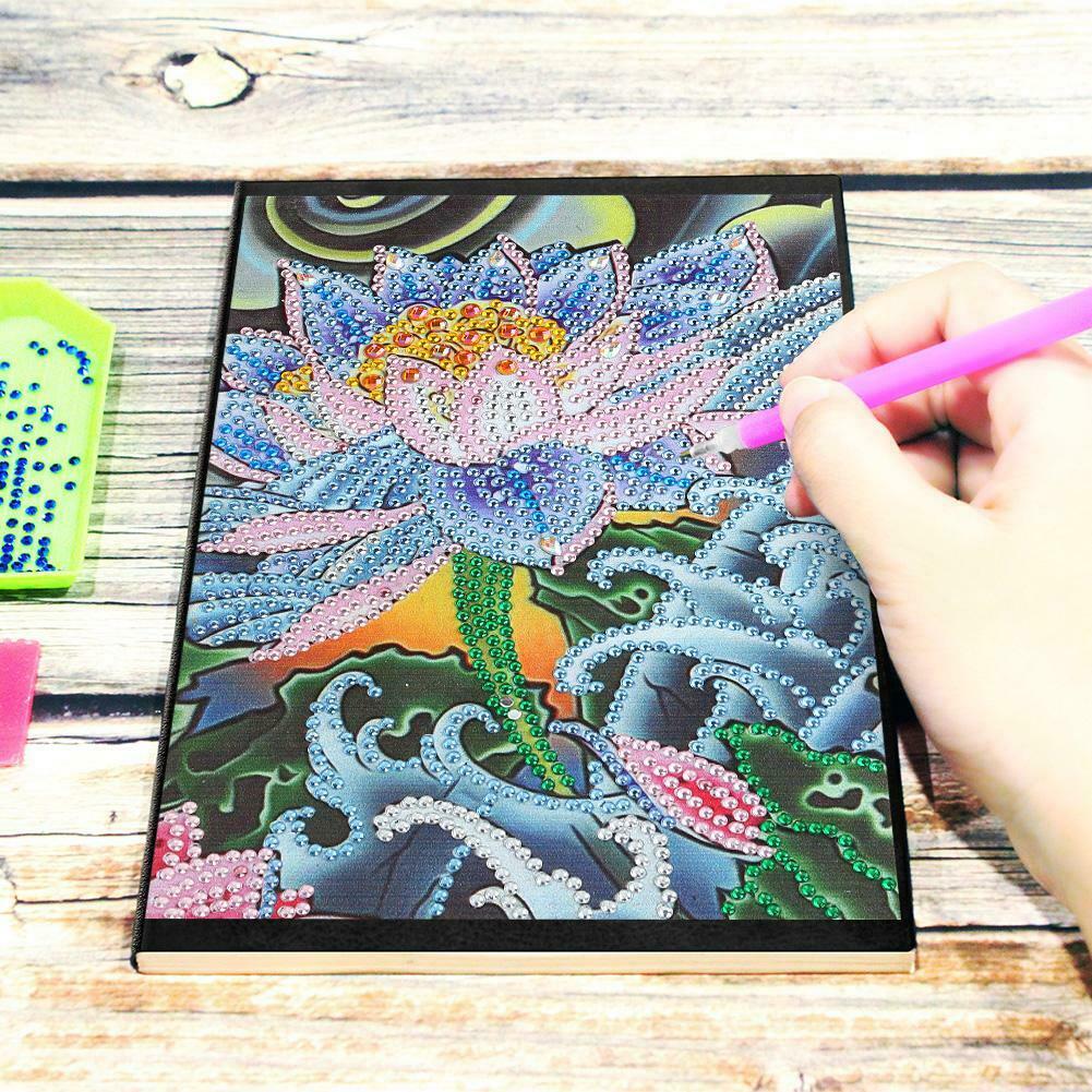 DIY Lotus Special Shaped Diamond Painting 50 Pages A5 Sketchbook Notebook @