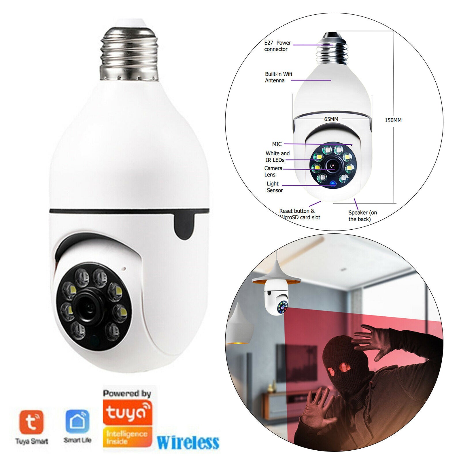 Indoor WiFi Camera Light Bulb Cloud IP Security Camera Wireless Baby Monitor