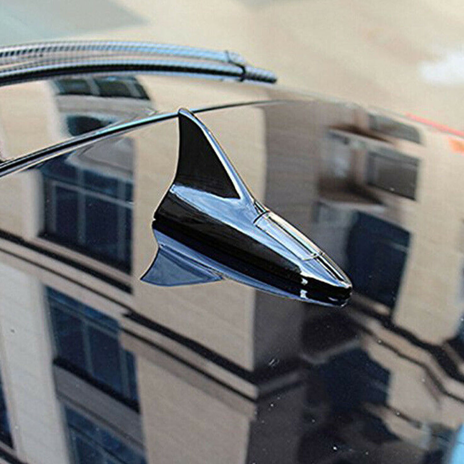 Black Universal Shark Fin Roof Antenna Aerial Radio Signal Decoration Car Trim