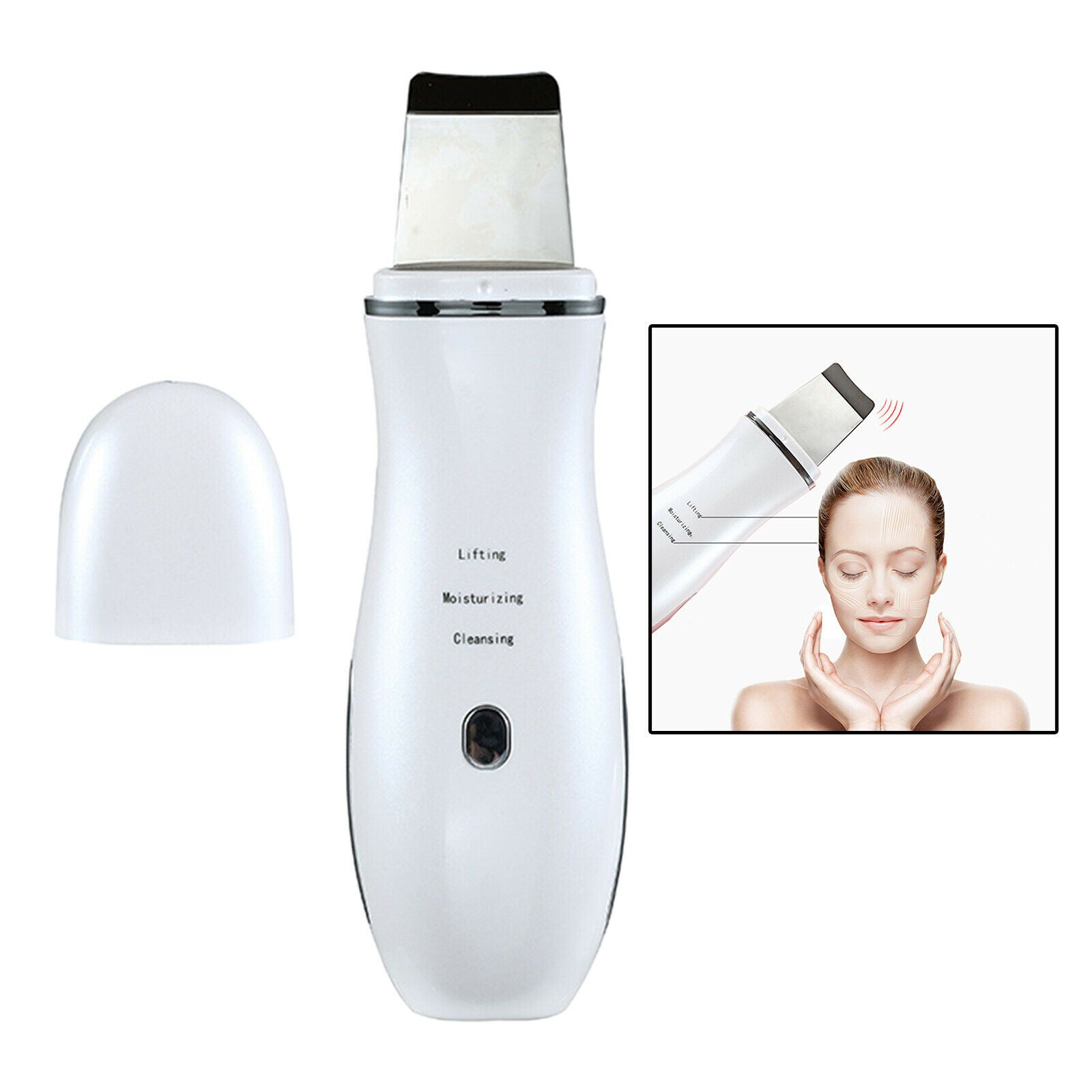 USB Ultrasonic Skin Scrubber Facial Spatula Device Blackhead Remover White