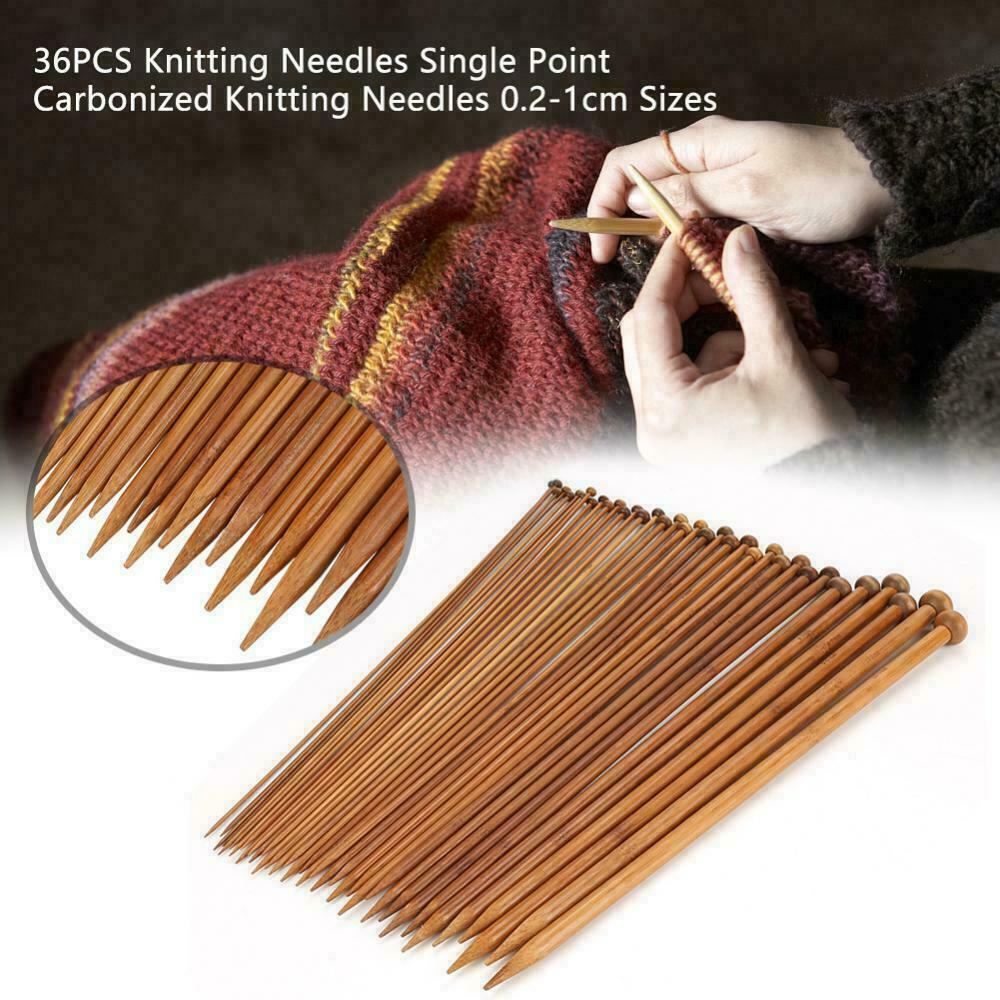 36Pcs Bamboo Carbonized Single Pointed Wood Knitting Needles  Crochet Set