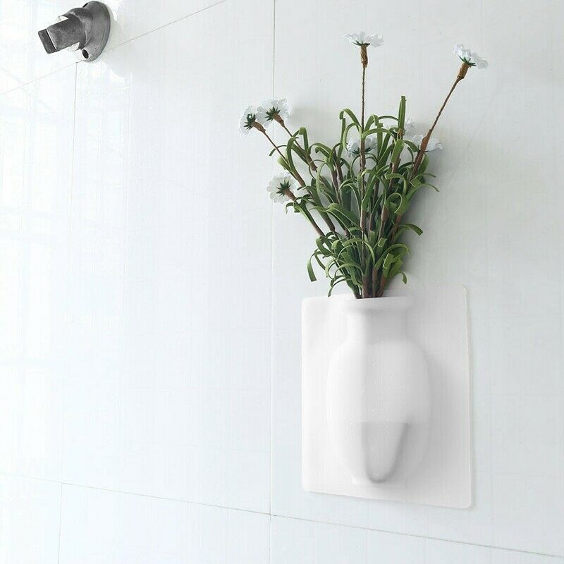 Diy  Wall Hang Vase Sticky Flower Bottle Rubber Silicone Floret Container WhitS9