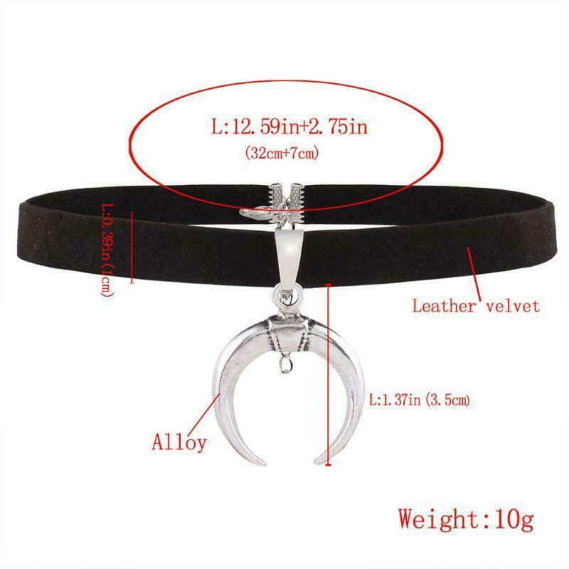 Black PU Velvet Ribbon Choker Necklace Gothic Handmade Moon Pendant Sexy Simple