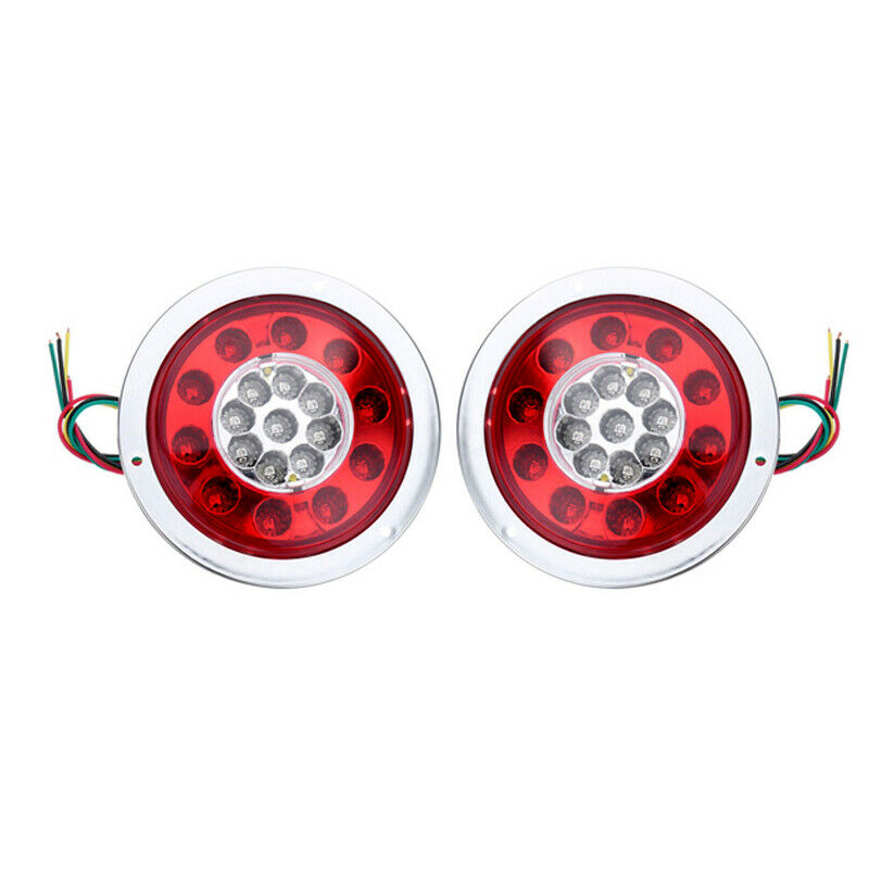 2x 4.3'' Round 19LED Truck Trailer Lorry Brake Stop Turn Tail Light Chrome Ring