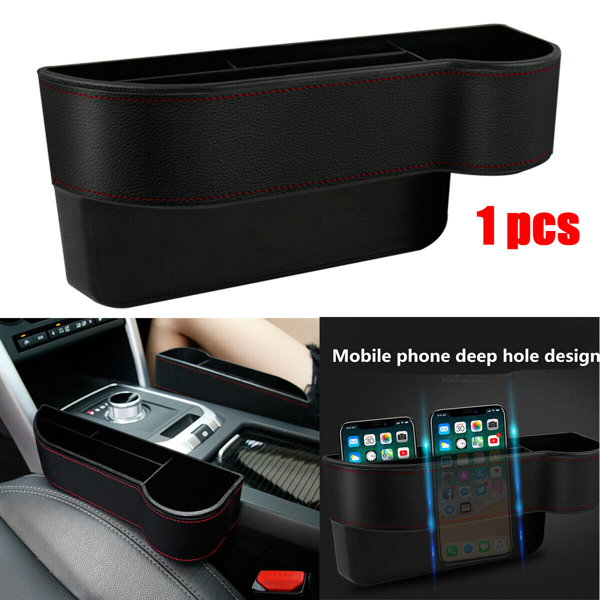 Leather black Car Storage Box Seat Crevice Organizador Phone Holder Cup Holder