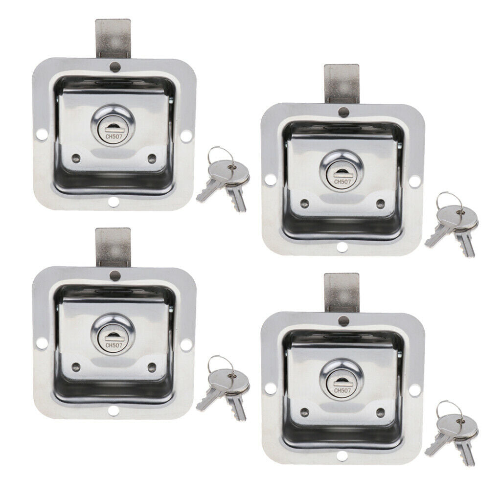 4pcs Stainless Steel Folding Toolbox Kit Lock Car Truck Trailer Camp
