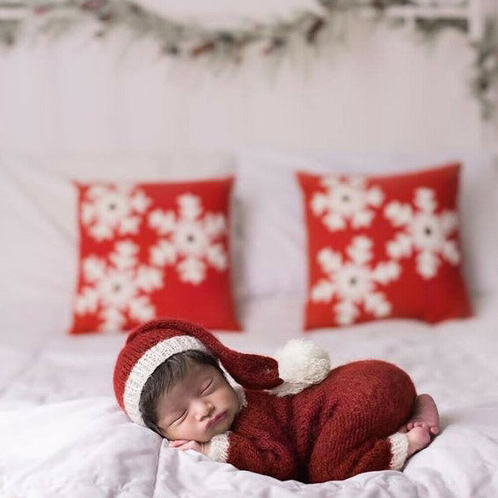 Infant Costume Photoshoot Outfit Romper and Mohair Hat Christmas Theme