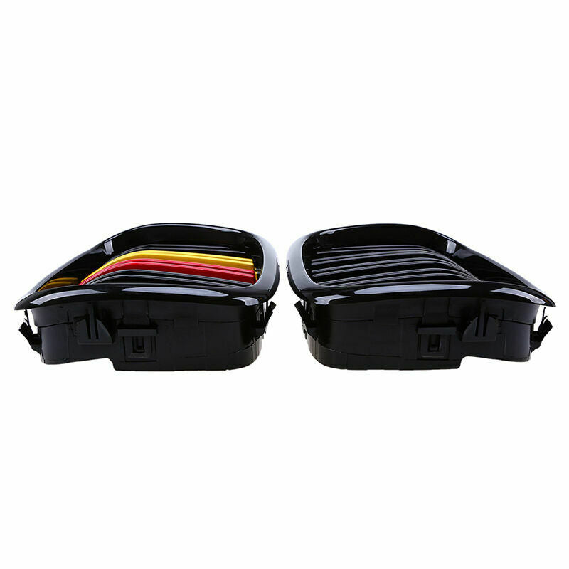 For BMW E39 5 Series 1997-2002 Pair Gloss Black Front Grille Grills Double Line