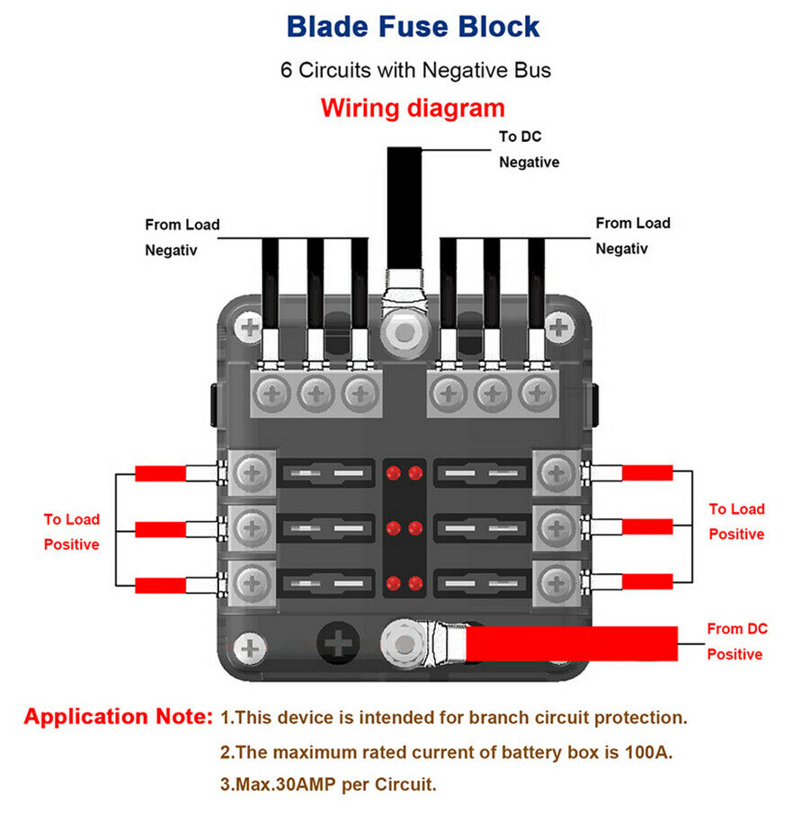 6-Circuit Blade Fuse Block & 12 Fuse For 12V/24V Car Marine Dc Electrical System