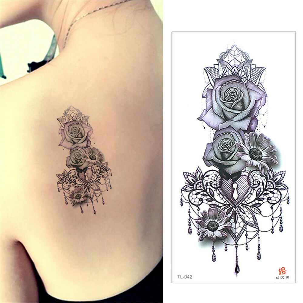 Sexy Purple Rose Flower Arm Leg Tattoo Women Temporary Body Art Tattoos Stickers