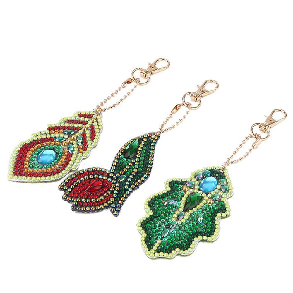 3pcs DIY Full Drill Special Shaped Diamond Painting Bag Keychains Pendant @