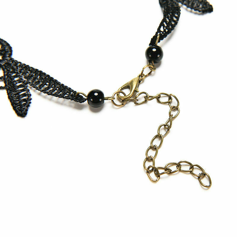 Black Lace&Bead Choker Victorian Steampunk Style Gothic Collar Necklace Gift XC