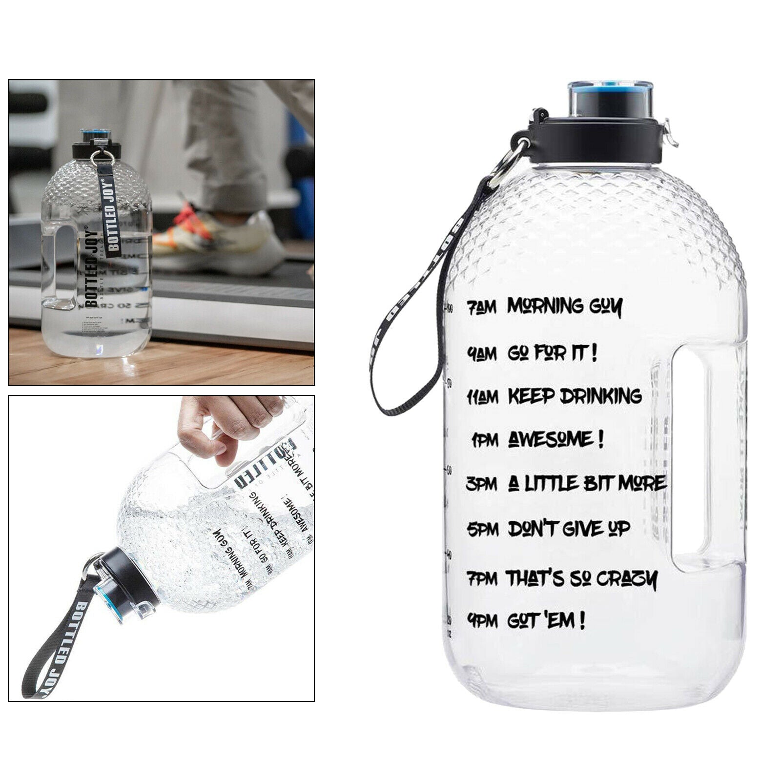 1 Gallon Water Bottle with Motivational Large Jug for Exercise Camping