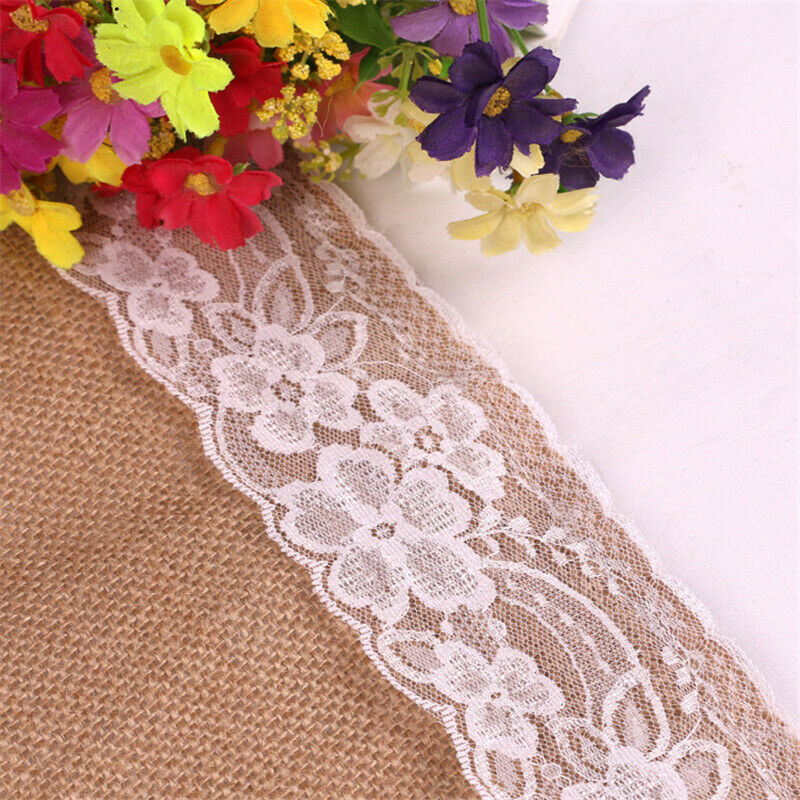 Lace Jute Table Runner Tablecloth Cover Tulle Floral Embroidered Decor 30x275cm