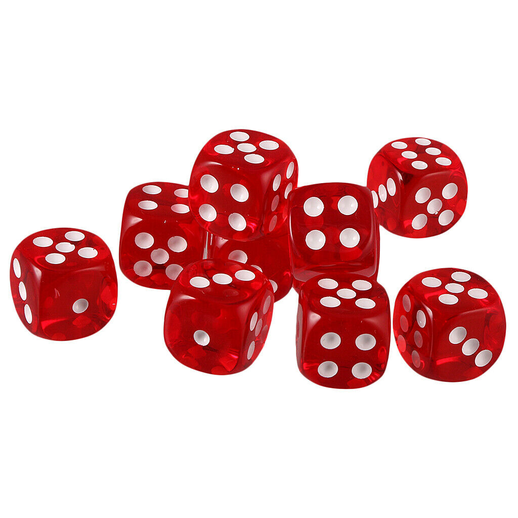 10 Packs Acrylic Six Side Spot Dices 16mm Square Dice for TRPG DND Game