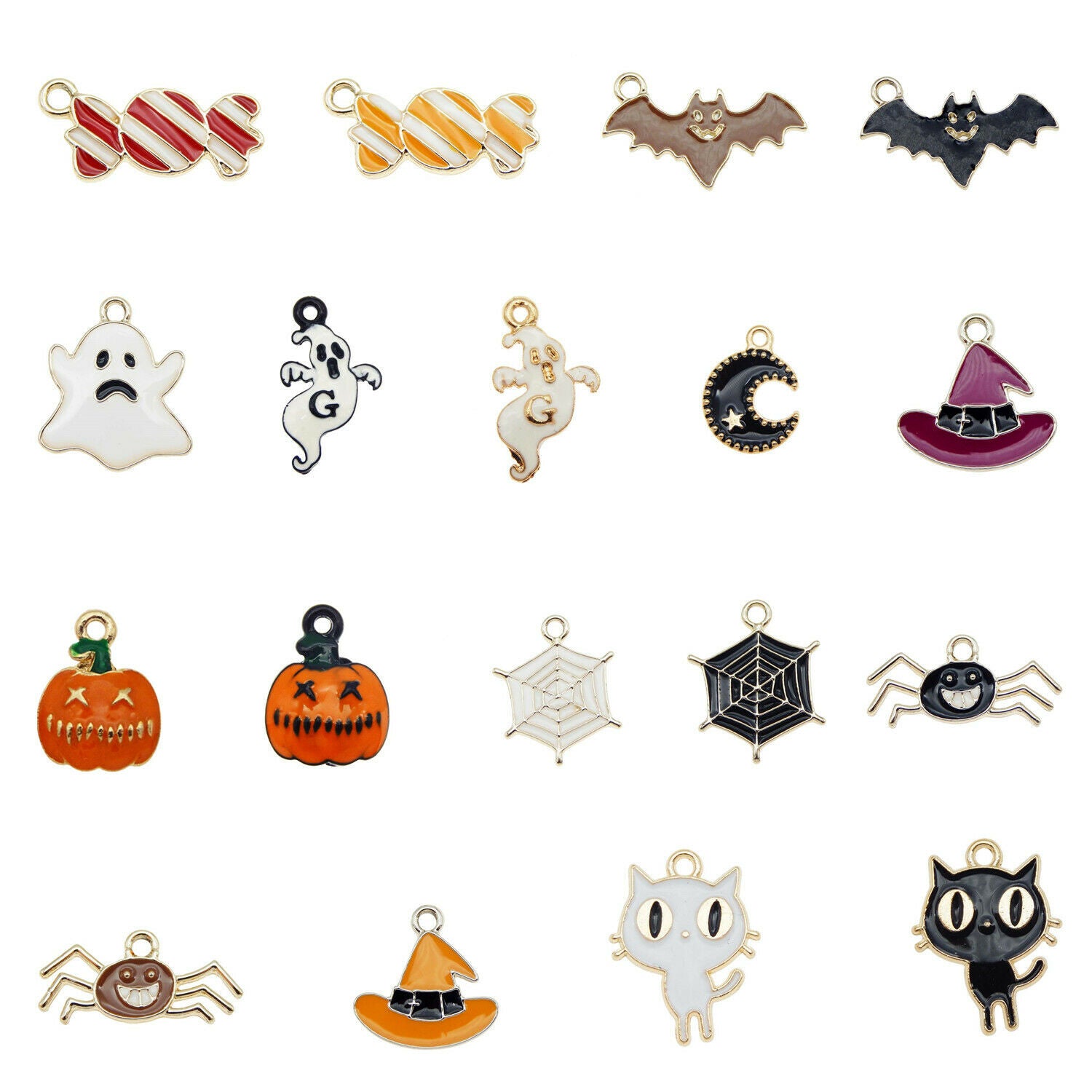 18PCS Assorted Alloy Pumpkin Spider Enamel Charm Ghost Pendant Halloween Jewelry
