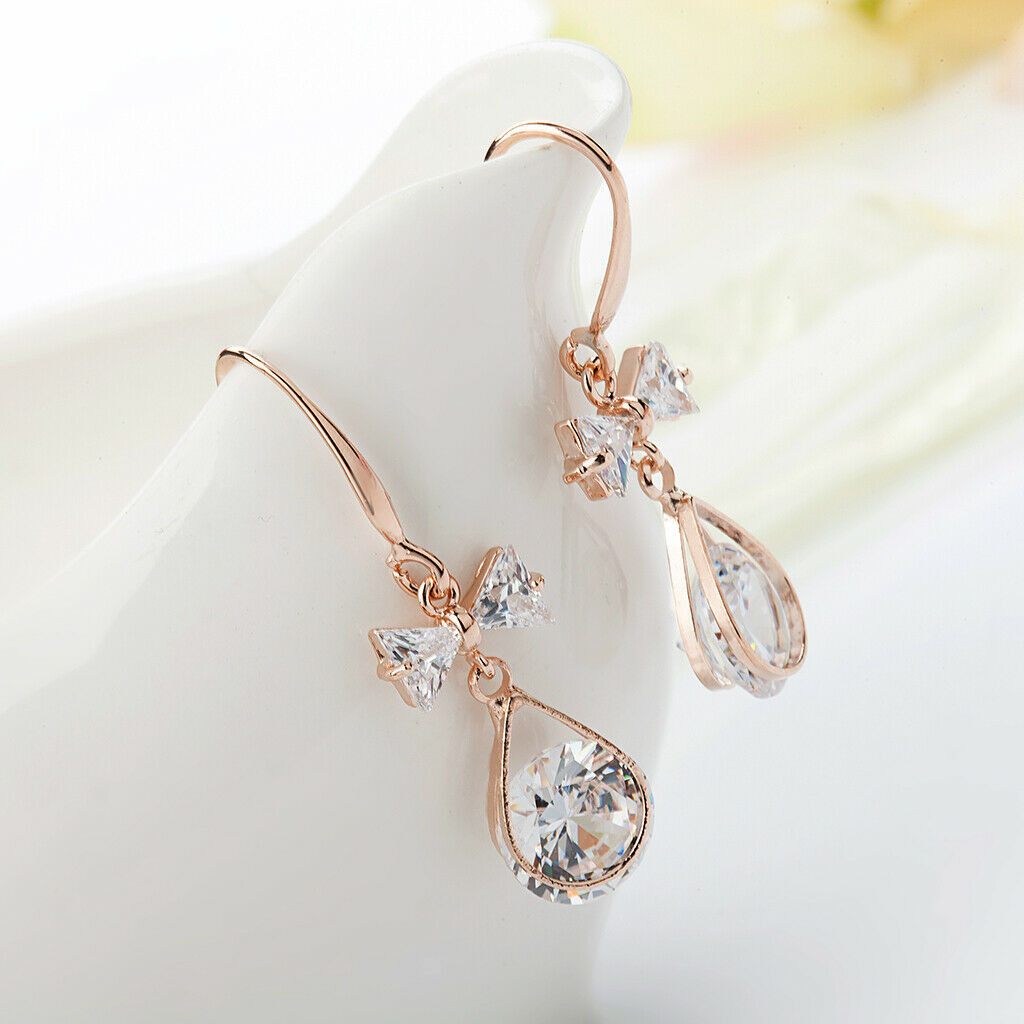 1 Pair of Earring Zircon Round Copper Golden Fashion Ear Drop Style Jewelry