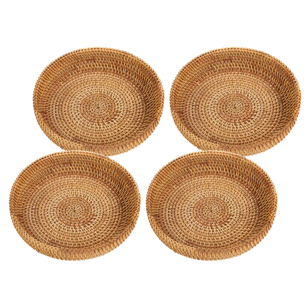 4x Handmade Woven Basket Storage Tea Serving Fruits Bowl Organizer 18cm