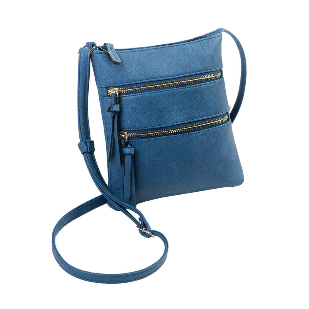 Women Leather Shoulder Bag Cross Body Bag Tote Zipper Satchel Purse Blue