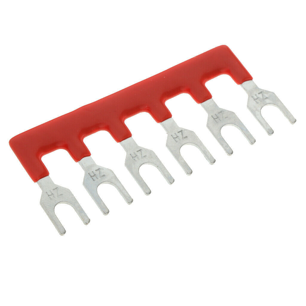 2X 10x 6 Positions Fork Pre Insulated Terminal Block Barrier Jumper Strip Red
