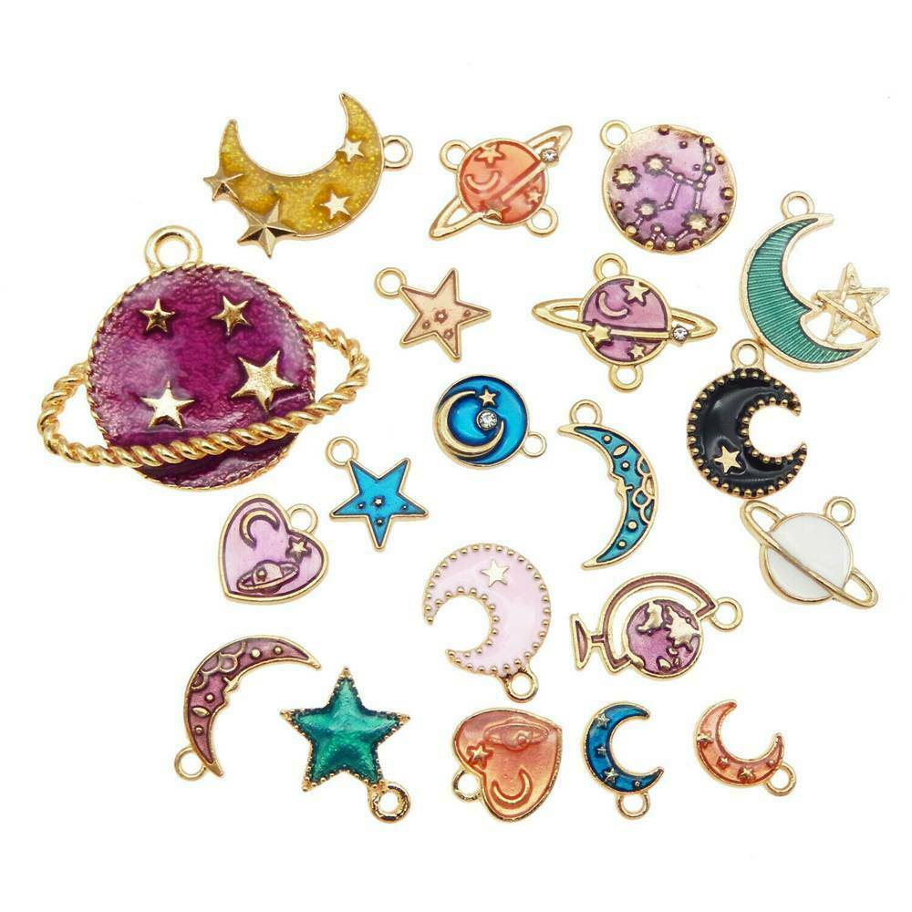 20X Enamel Plated Mixed Moon Star Planet Pendant Charms For Jewelry DIY Findings