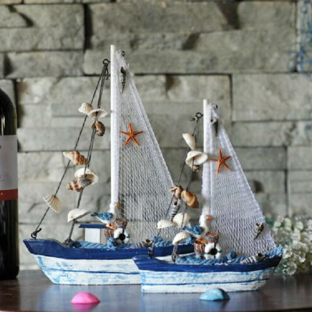 2Pieces Mediterranean Nautical Tropical Fishing Net Sailing Home Ornament