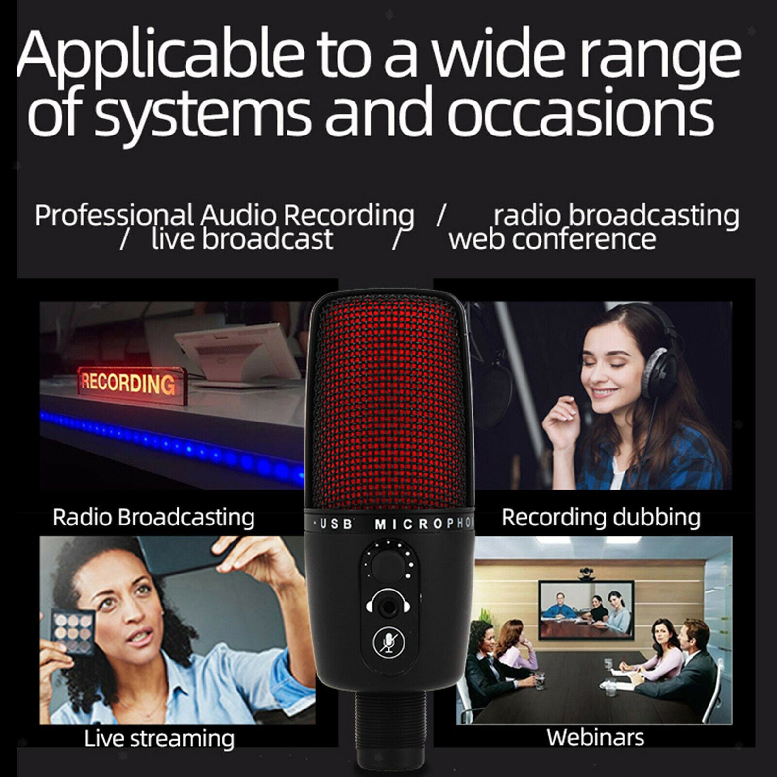 Professional USB Audio Condenser Microphone with Tripod for Studio Recording