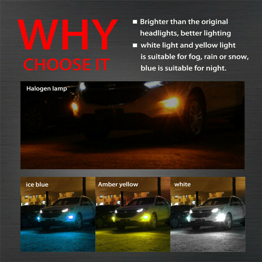 2x White/Yellow COB LED Fog Light H8 H9 H11 Flash Dual Color blinking rapidly