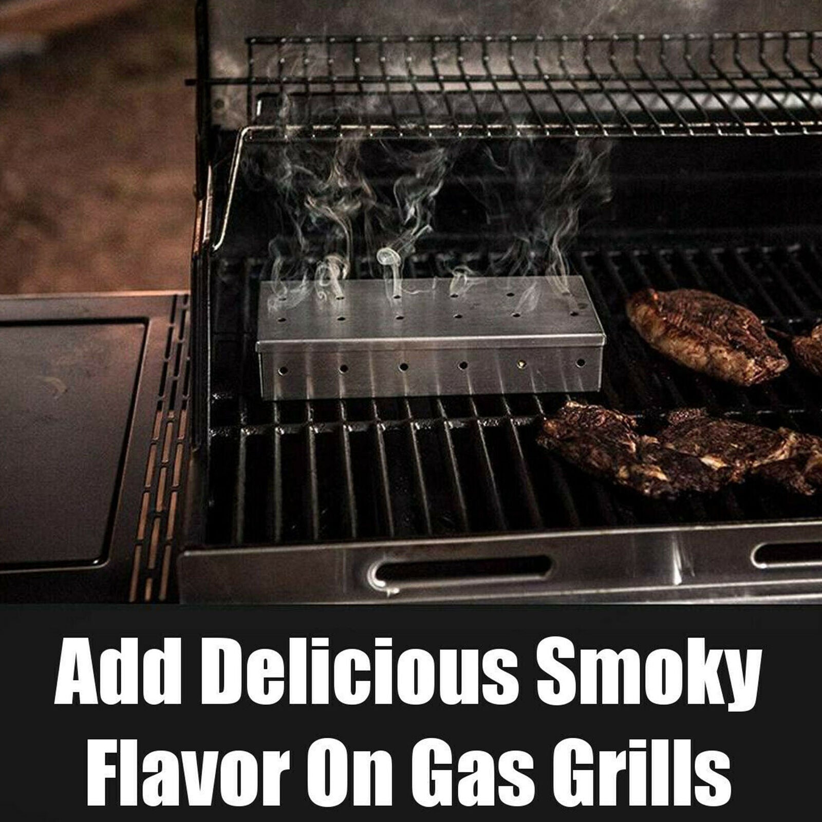 8.8'' Smoke Box for Gas Grill BBQ Wood Chip Charcoal Smoker Stainless Steel