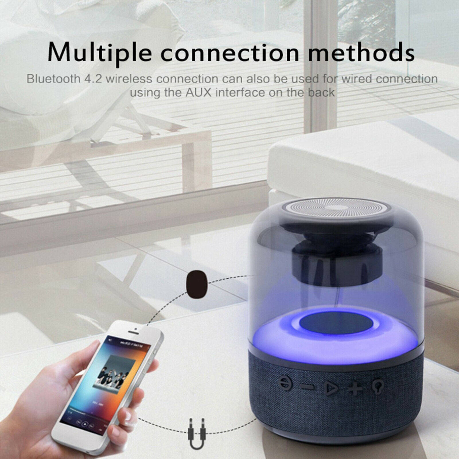 Mini Crystal Glass Music Wireless Bluetooth Speaker w/LED lights HIFI sound