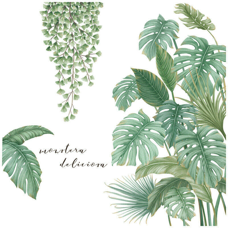 New Tropical Plants Leaves Wall Stickers Home Children Room Green Plant Stickers