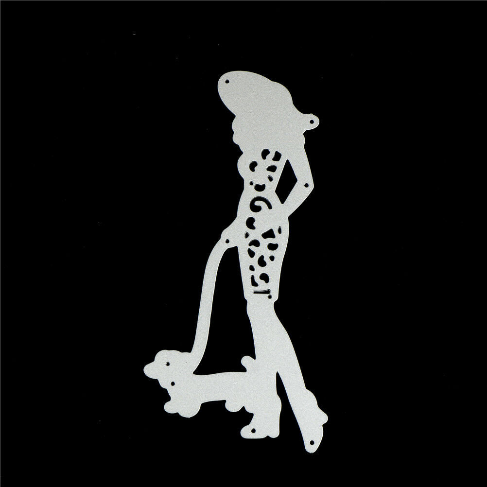 Happy Girls Walk the Dogs Metal Cutting Dies Embossing Stencils Decorative Cards