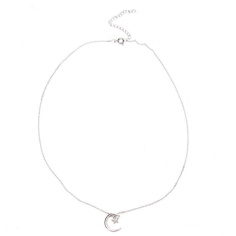 1X Moon Star Necklace Fashion Simple Sparkling Clavicle Chain Woman Jewel.l8
