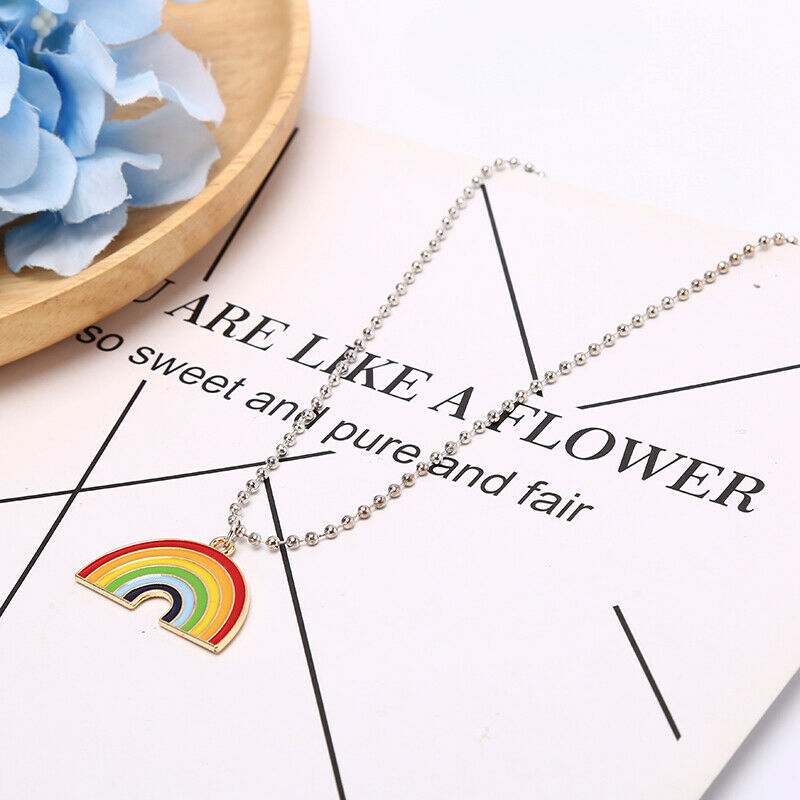 Fashion Colorful Rainbow Pendant Round Beads Chain Women Men Necklace Jew.l8
