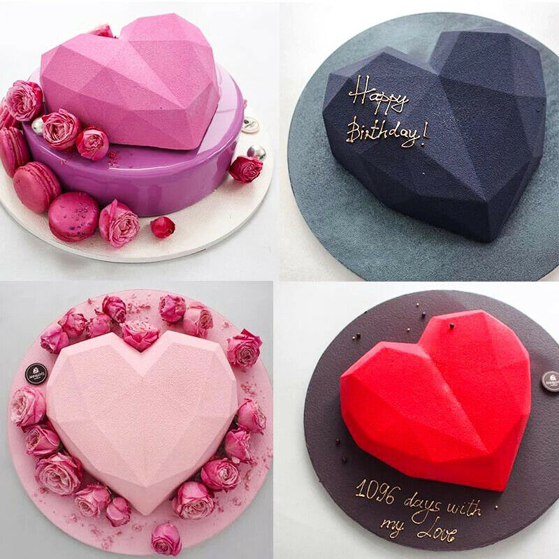 8-Cavity Diamond Love Heart-Shaped Silicone Molds Cake Mousse Chocolate D.l8