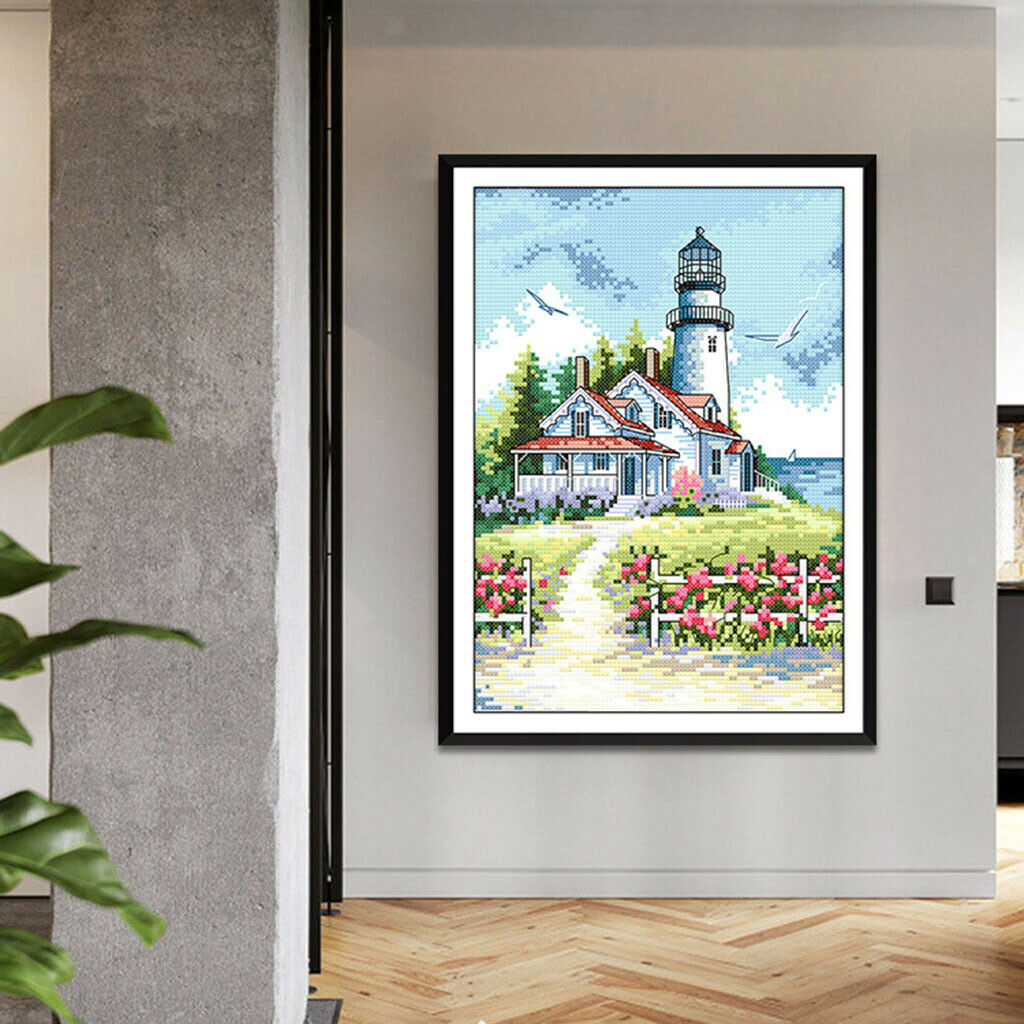 Sea Lighthouse Stamped Cross Stitch Starter Kit Accurate Pre-printed Craft 14CT