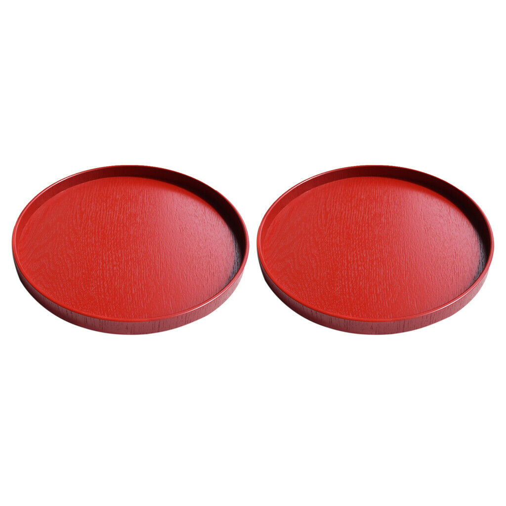 2x Wooden Serving Trays Salad Plate Red 21cm