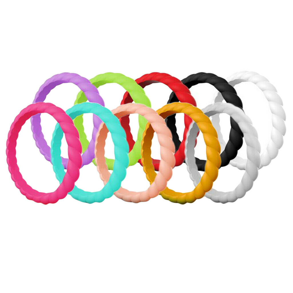 10 Piece Multicolor Unisex Silicone Ring Flexible Rubber Wedding Band Size 4