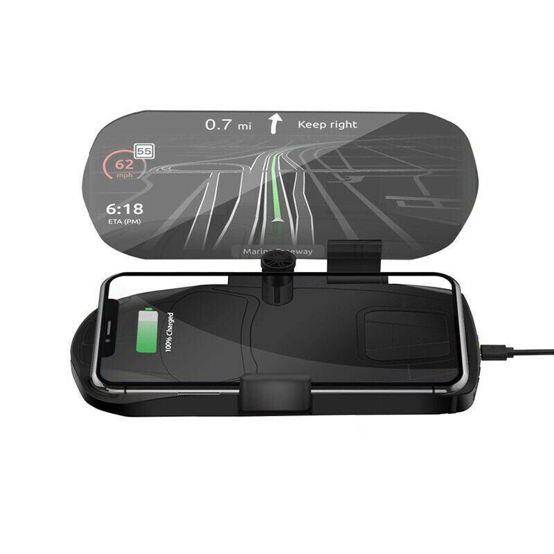 Car Qi Wireless Charger HUD Cell Phone Navigation Bracket Holder Head-up Display