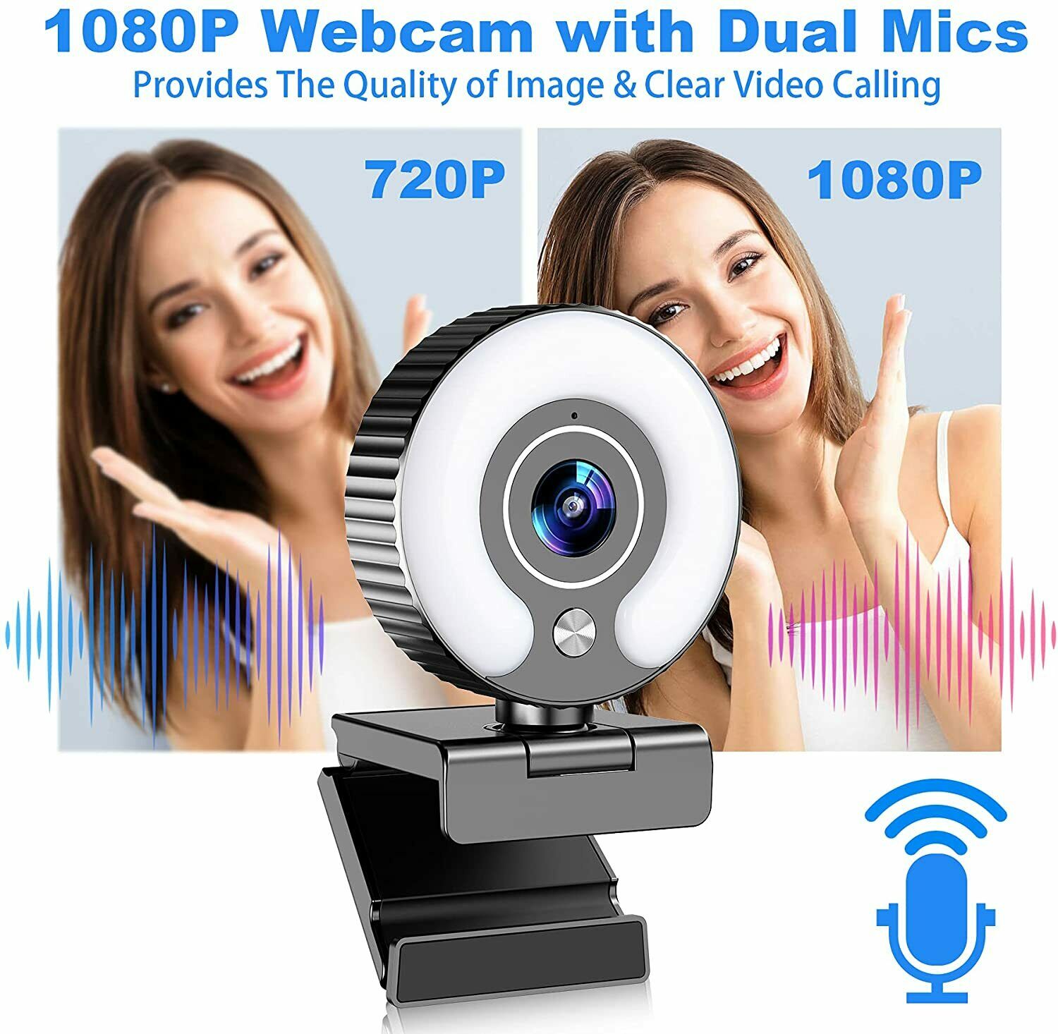 Streaming Webcam with Light Ring and Microphone FHD 1080P for Desktop Computer