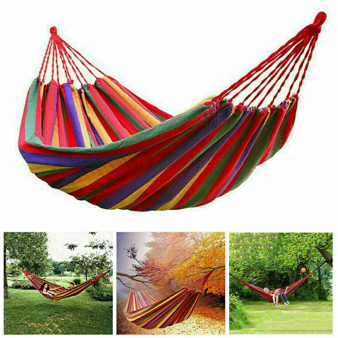 Outdoor Hammock Garden Home Travel Camping Swing Canvas Stripe Hang Bed