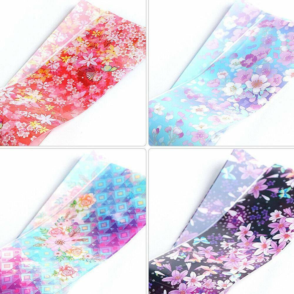 10x Flower Floral Nail Foil Stickers Transfer Film Manicure Professional Decals