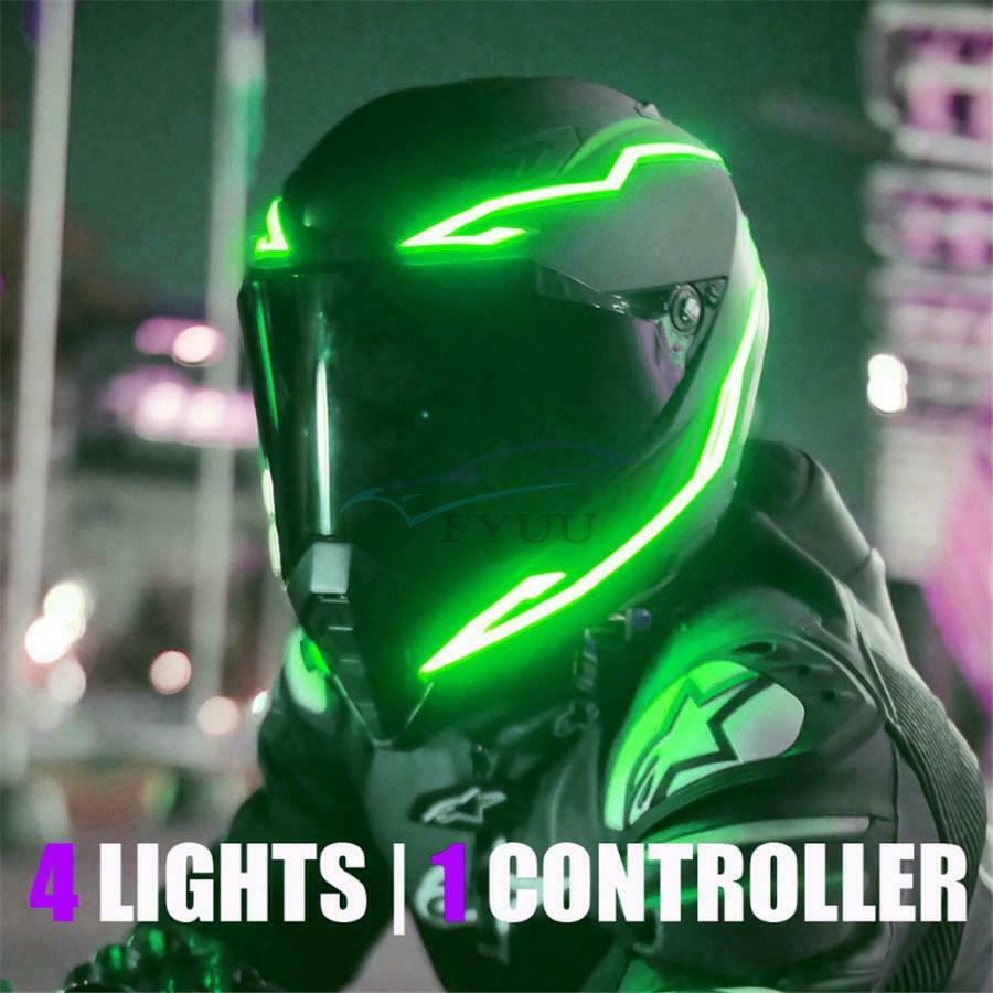 4x Motorcycle LED Signal Helmet Light Night Light Riding Decorative Strip Green