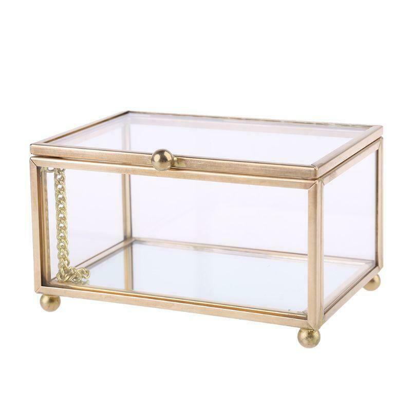 Rustic Wedding Ring Box Geometric Transparent Glass Jewelry Display Storage Hold
