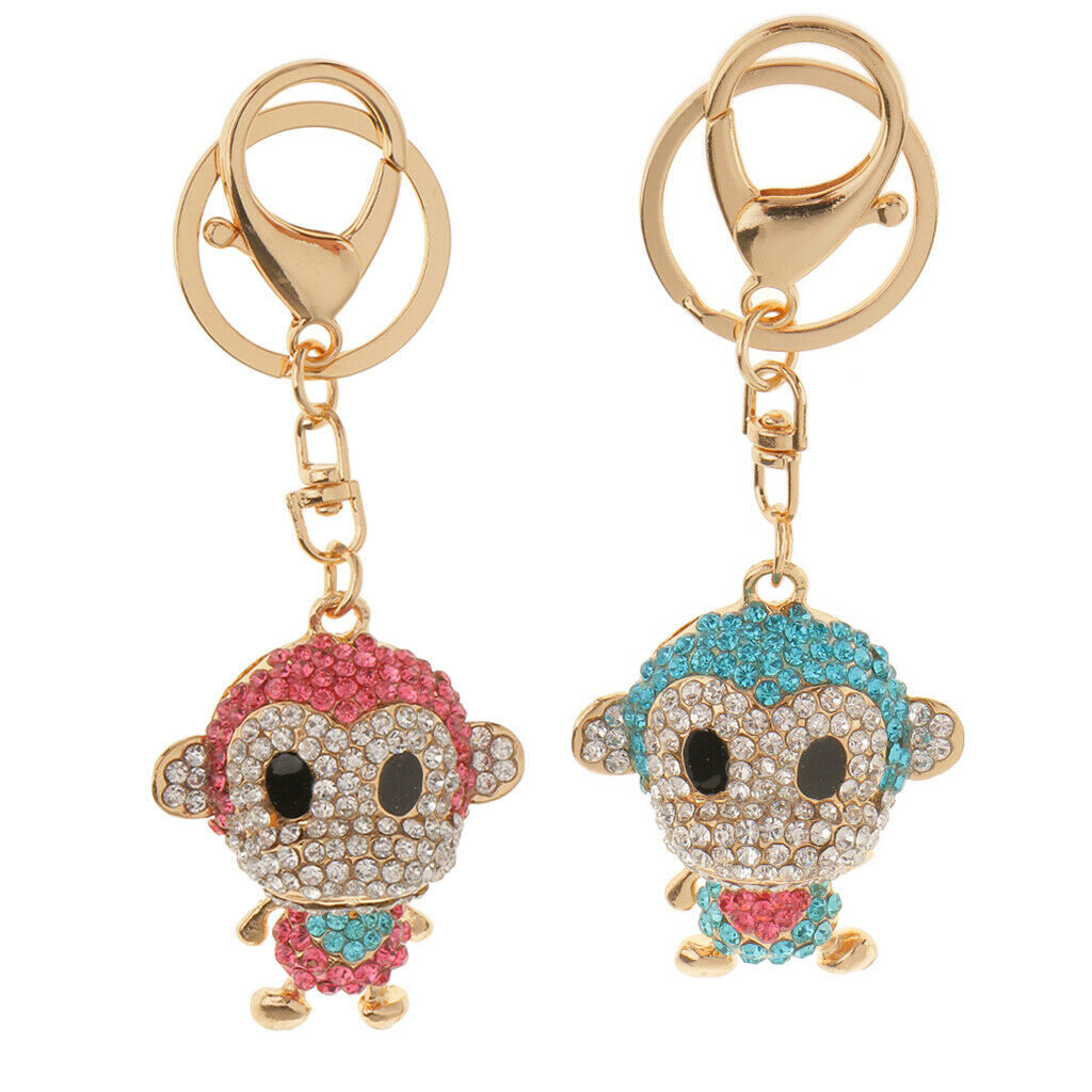 Set of 2 Cute Crystal Rhinestone Keyring Charm Key Ring Keychain Decor