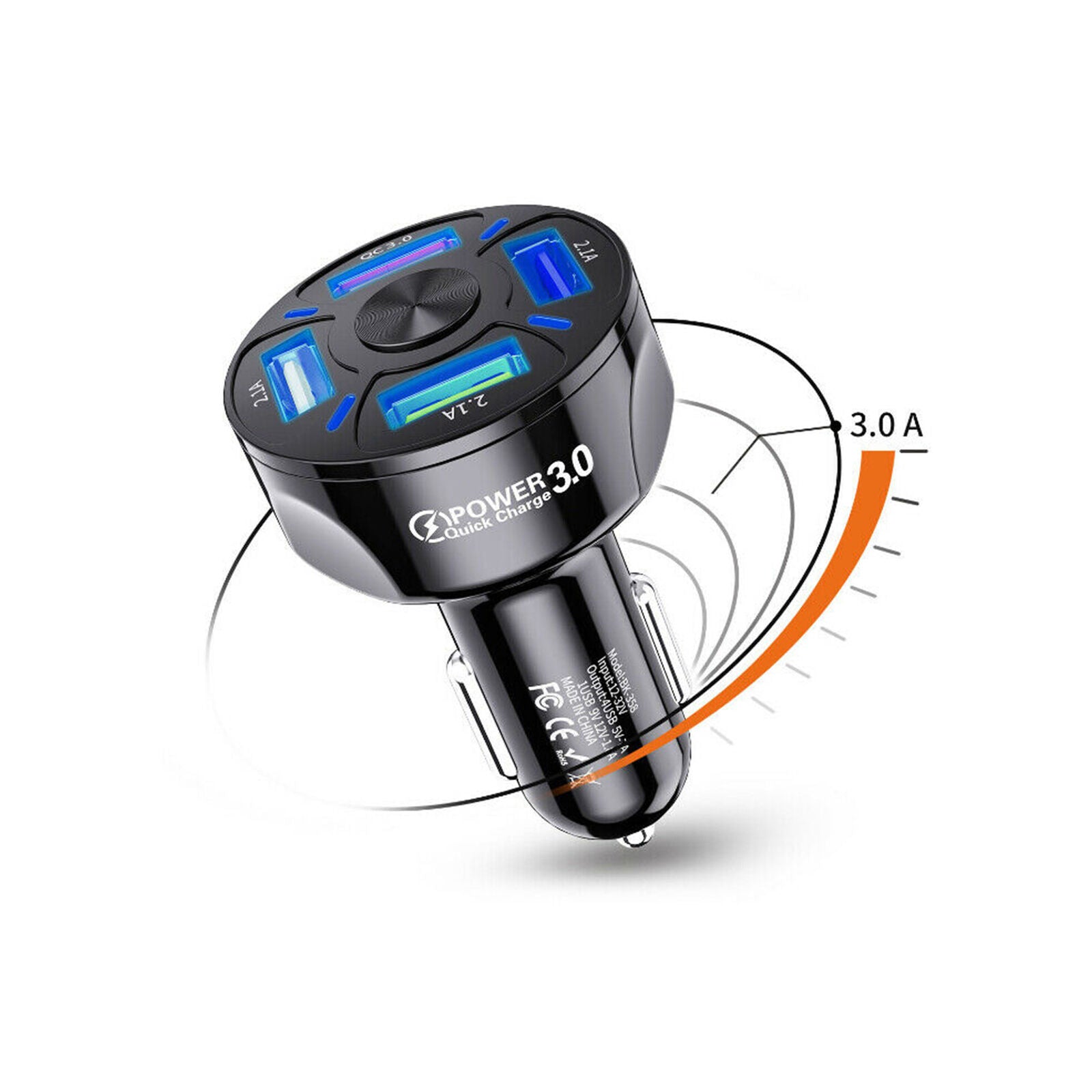 4-Port USB Car Charger Adapter LED Display QC3.0 Fast Good Adapter Charging