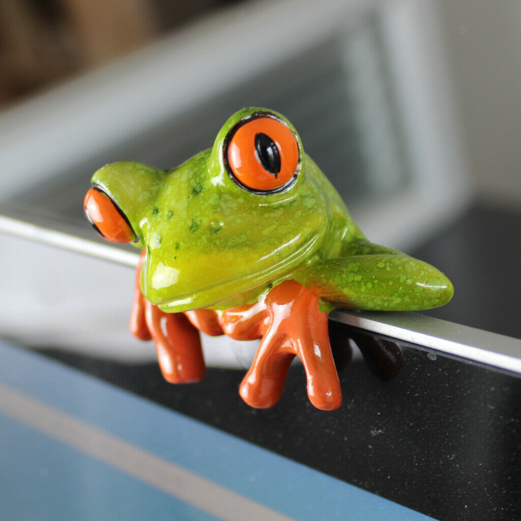 4pcs Modern Creative Frog Statues Car Office Decor Ornament Laptop Monitor